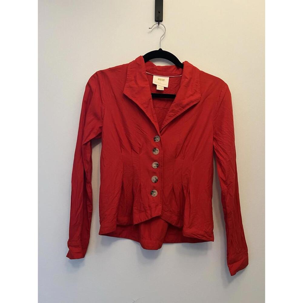 Anthropologie Maeve Delia Tailored Blouse Red Button Down Size 2